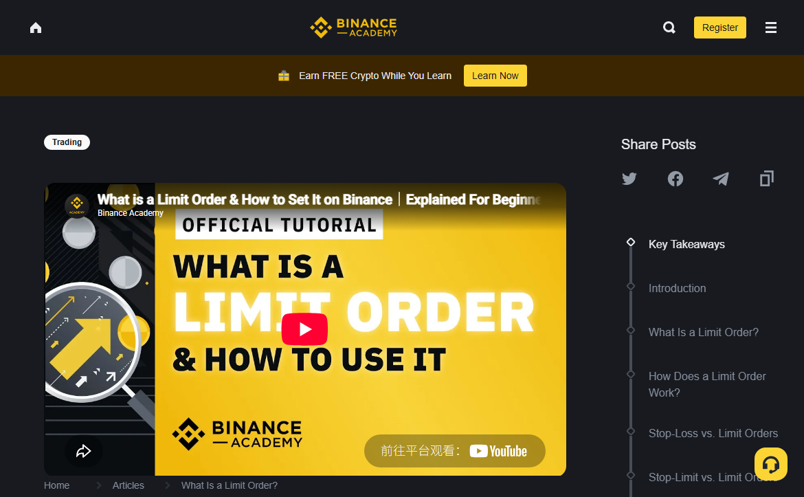 Public Binance Academy explanation of limit orders